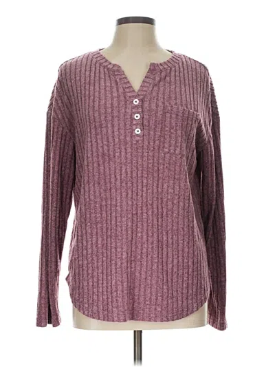 Pre-owned Lillusory Long Sleeve Henley Shirt In Burgundy