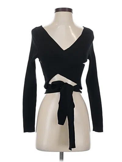 Pre-owned Lillusory Long Sleeve Top Black Plunge Neckline Tops