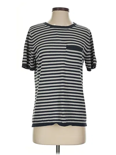Pre-owned Lillusory Short Sleeve Top Gray Stripes Pattern Crew Neck Tops
