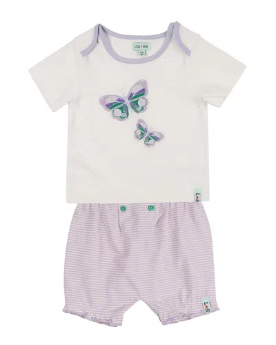 Lilly And Sid Kids' 2pc Butterfly-shirt & Short Set In Purple
