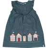 Lilly And Sid Lilly + Sid Organic Cotton Beach Hut Applique Dress In Green
