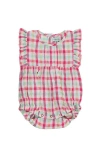 Lilly And Sid Lilly + Sid Organic Cotton Check Print Romper In Pink