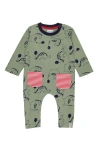 Lilly And Sid Lilly + Sid Organic Cotton Dizzy Dinosaur Printed Onsie In Green