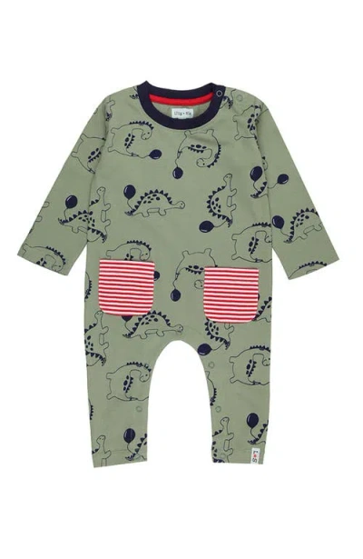 Lilly And Sid Kids' Lilly + Sid Organic Cotton Dizzy Dinosaur Printed Onsie In Green