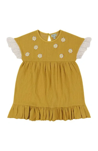 Lilly And Sid Kids' Lilly + Sid Organic Cotton Floral Applique Dress In Brown