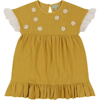 Lilly And Sid Kids' Lilly + Sid Organic Cotton Floral Applique Dress In Brown