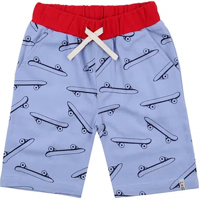 Lilly And Sid Lilly + Sid Organic Cotton Skateboard Print Shorts In Blue