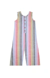 Lilly And Sid Lilly + Sid Organic Cotton Rainbow Printed Jumpsuit With Buttons In Multi