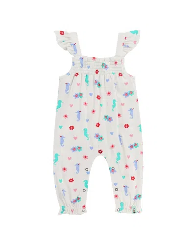 Lilly And Sid Kids' Seahorse Frill Dungaree In White