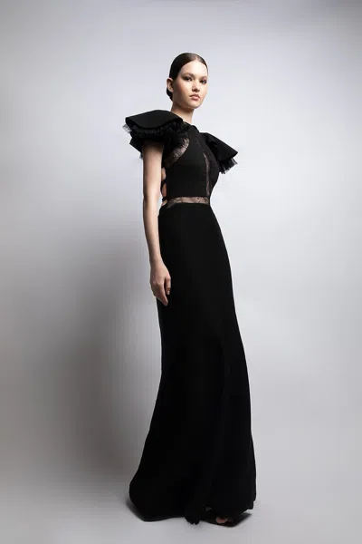 Lilly Ibrahim Dramatic Cap Sleeve Gown In Black