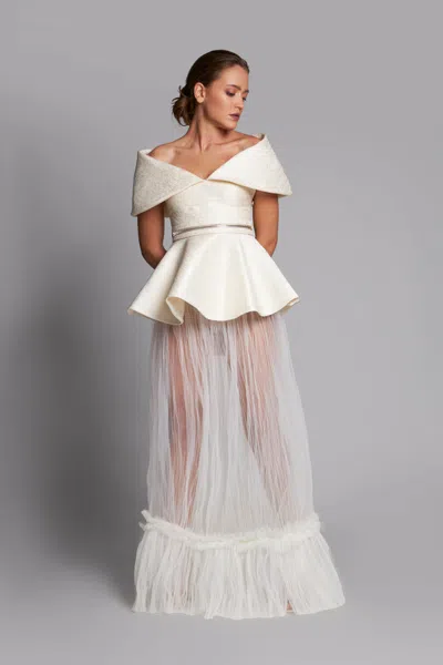 Lilly Ibrahim Off The Shoulder Peplum A-line Gown In Ivory
