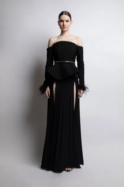 Lilly Ibrahim Open Shoulder Gown With Slits