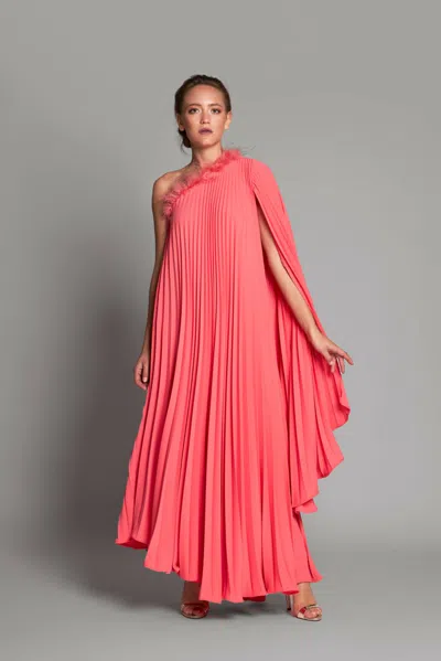 Lilly Ibrahim Pleated One Shoulder Cape Gown In Pink