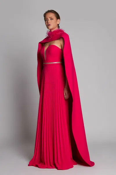 Lilly Ibrahim Pleated Strapless Cape Gown In Pink