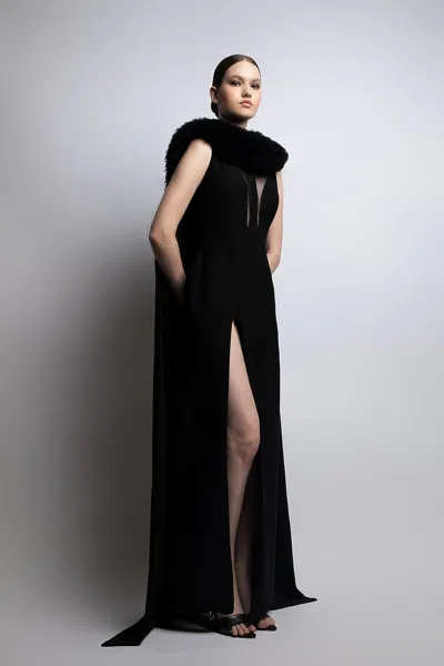 Lilly Ibrahim Sleeveless Feather Gown In Black