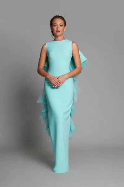 Lilly Ibrahim Sleeveless Gown With Back Ruffle In Blue