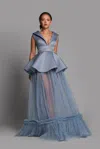 Lilly Ibrahim Sleeveless Peplum A-line Gown In Blue