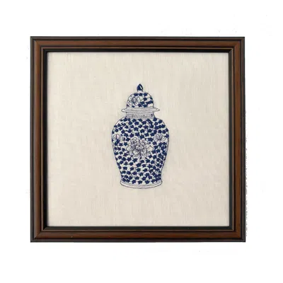 Lilly Loves Blue Embroidered Ginger Jar Art Print Two