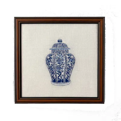 Lilly Loves Blue Ginger Jar Number One Embroidered Art Work Print