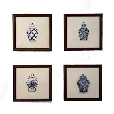 Lilly Loves Blue Set Of Four Embroidered Ginger Jar Artworks
