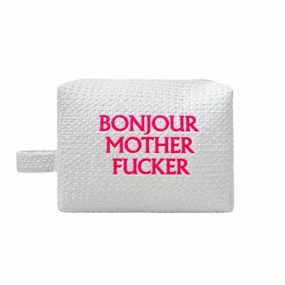 Lilly Loves Bonjour Mf White Waffle Weave Cosmetic Bag