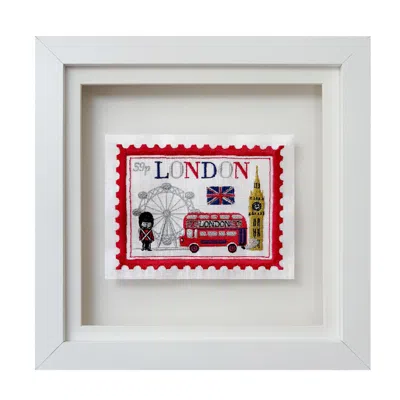 Lilly Loves Red / Black / White London Stamp Embroidered Artwork In Multi