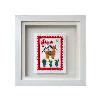 Lilly Loves Red Peru Postage Stamp Artwork In White