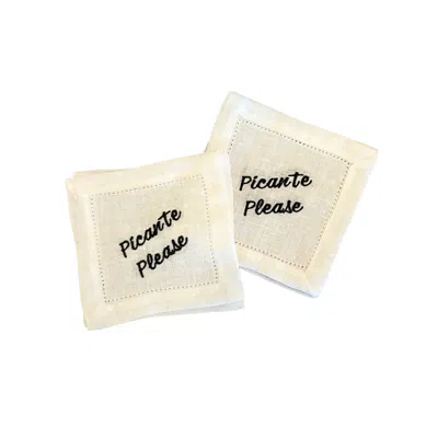 Lilly Loves White Picante Please Linen Cocktail Napkin