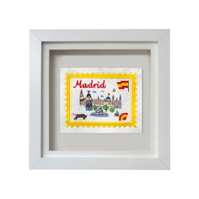 Lilly Loves White / Yellow Madrid Embroidered Stamp Artwork In Multi