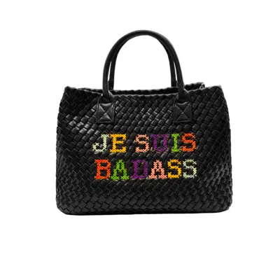 Lilly Loves Women's Black Je Suis Badass Vegan Embrodiered Bag In White