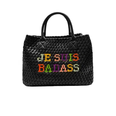 Lilly Loves Women's Black Je Suis Badass Vegan Embroidered Bag