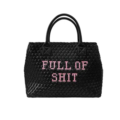 Lilly Loves Women's Black Vegan Pink Full Of Shit Woven Handbag
