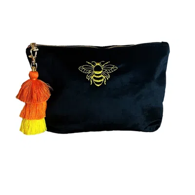 Lilly Loves Women's Black Velvet Embroidered Bee Pouch