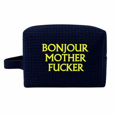 Lilly Loves Women's Blue Bonjour Mf Navy Waffle Weave Cosmetic Bag