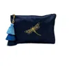 Lilly Loves Women's Blue Dragonfly Embroidered Pouch