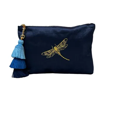 Lilly Loves Women's Blue Dragonfly Embroidered Pouch