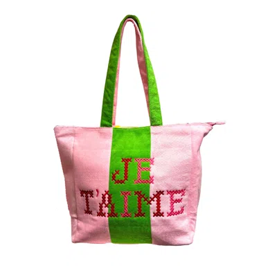Lilly Loves Women's Pink / Green Je Taime Terry Tote Bag In Multi