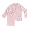 Lilly Loves Women's Pink / Purple Embroidered Pink Stripe Heart Pajamas