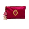 Lilly Loves Women's Pink / Purple Heart Embroidered Velvet Pouch