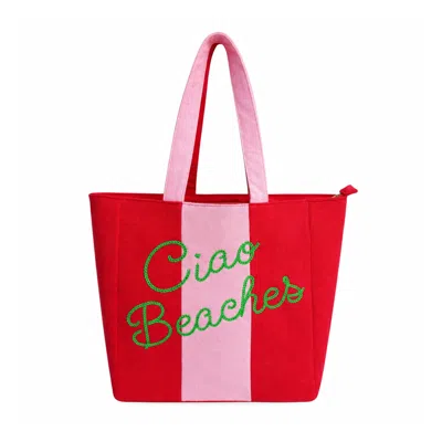Lilly Loves Women's Red Pinks Ciao Beaches Towel Beach Bag