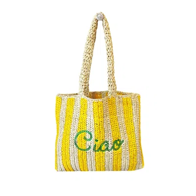 Lilly Loves Women's Yellow / Orange Ciao Embroidered Beach Bag