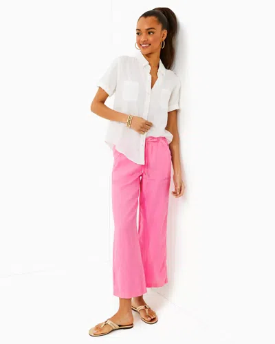 Lilly Pulitzer 27" Brawley Linen Crop Pant In Confetti Pink