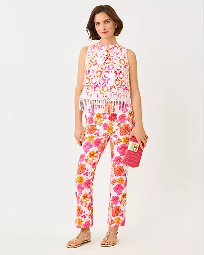 Lilly Pulitzer 27" Carwyn High Rise Crop Flare Pant In Resort White Pansy Fansy