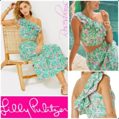Pre-owned Lilly Pulitzer $278  Kasida Ruffle Set 6, 8, 16 Just Wing It Botanical Green