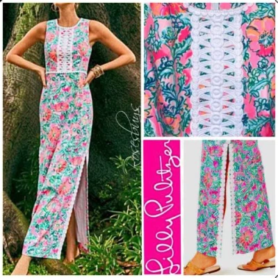 Pre-owned Lilly Pulitzer $298  Ashler Maxi Dress 12, 14 In Perfect Poppy Soleil Pink