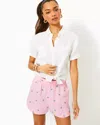 Lilly Pulitzer 3" Elodey Linen Short In Conch Shell Pink Gone Shellin Embroidery