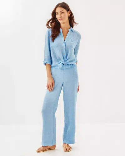 Lilly Pulitzer 31" Deri Linen Palazzo Pant In Blue Peri X Resort White