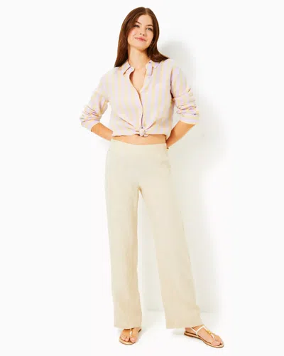 Lilly Pulitzer 31" Deri Linen Palazzo Pant In Sand Bar X Resort White
