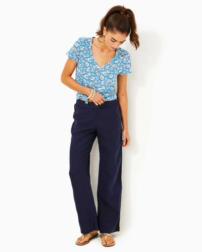 Lilly Pulitzer 31" Deri Linen Palazzo Pant In True Navy X True Navy