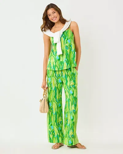 Lilly Pulitzer 31" Mirabella High Rise Linen Palazzo Pant In Green